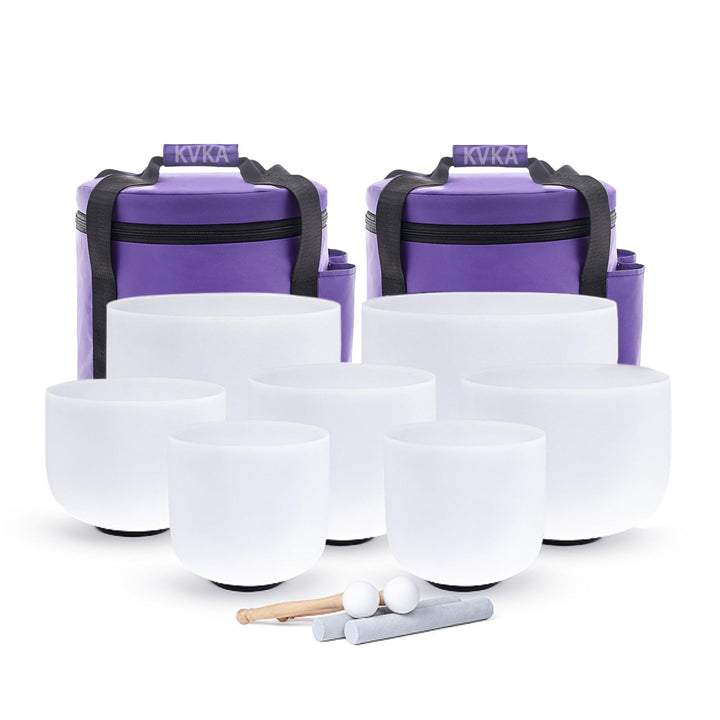 KVKA 432hz 6-12 Zoll Kristallschale Set aus 7 Stück Kristallklangschale mit Tragetasche