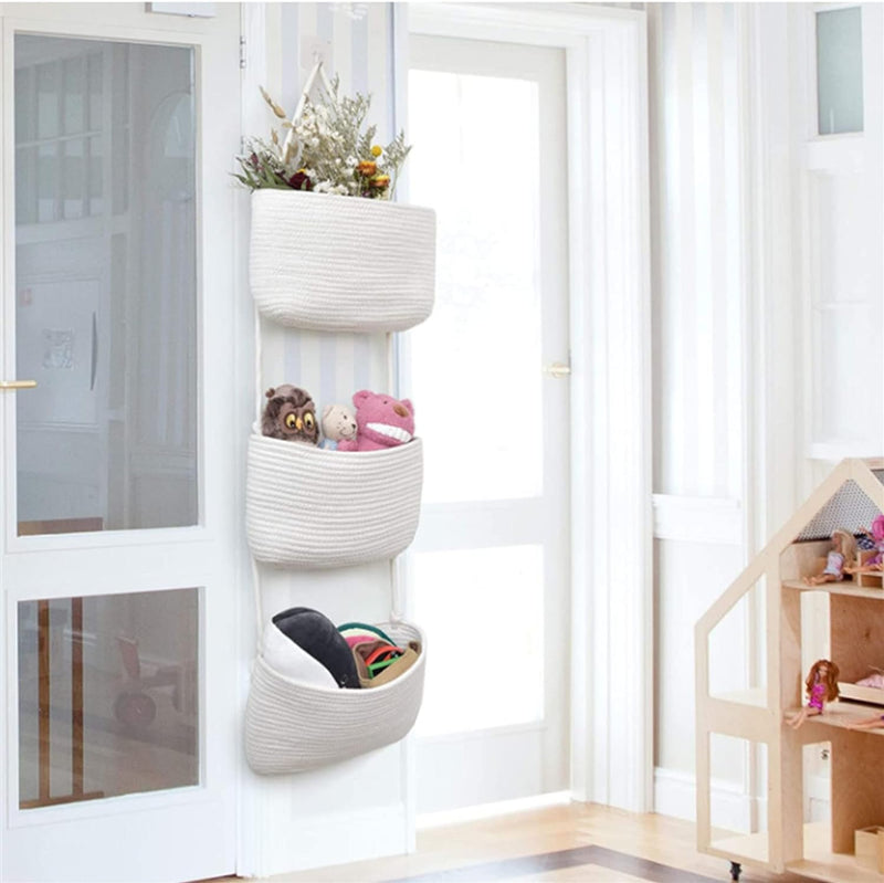 Hängeorganizer, 3 Stufiger Tür Wand Hängend Korb, Wall-Mounted Veranstalter lagerung körbe aus Baumw