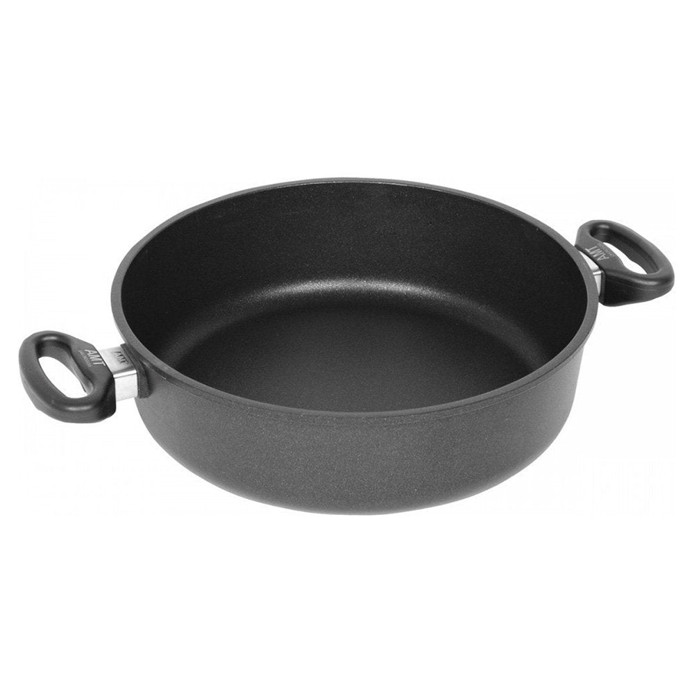 AMT Gastroguss Schmortopf, Ø 28 cm, 8 cm hoch, Bratpfanne mit zwei Seitengriffen, nicht induktionsta