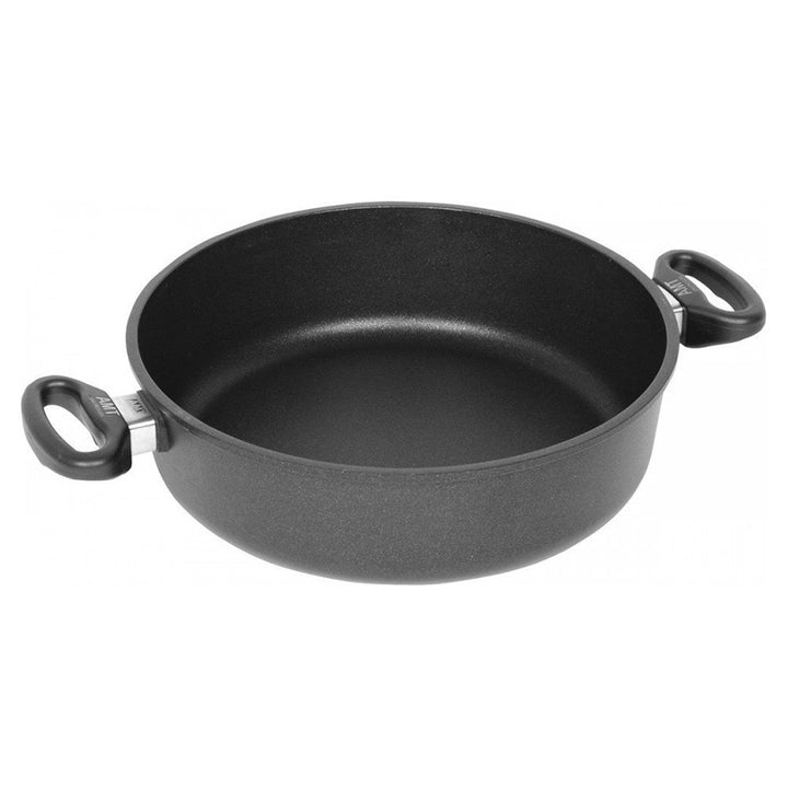 AMT Gastroguss Schmortopf, Ø 28 cm, 8 cm hoch, Bratpfanne mit zwei Seitengriffen, nicht induktionsta