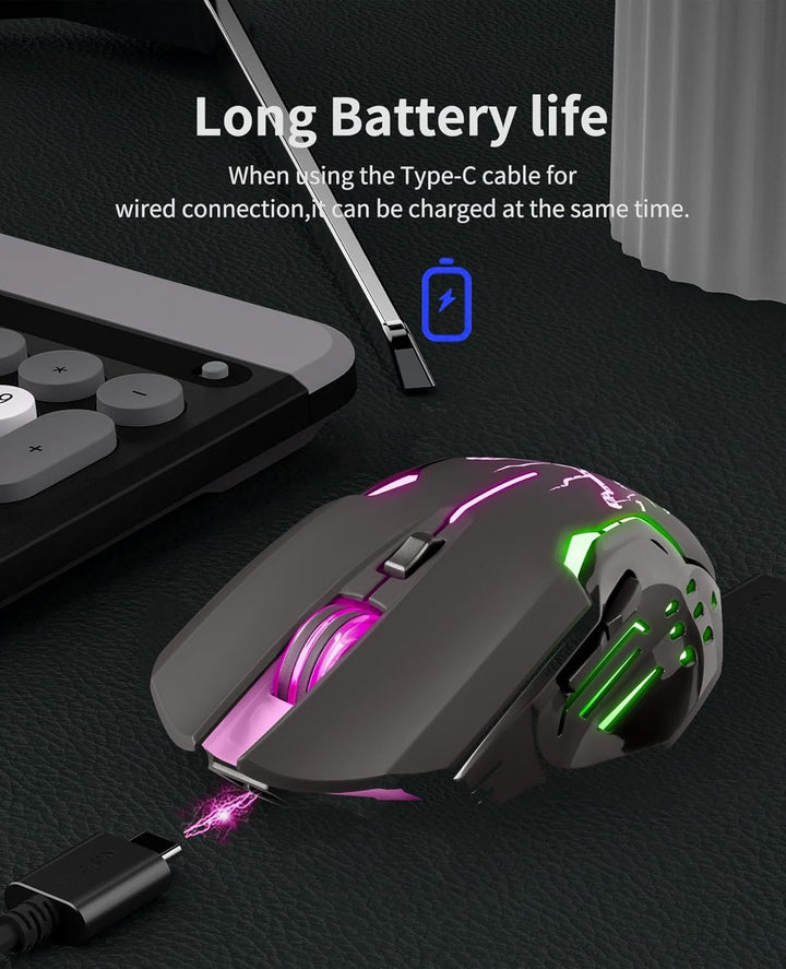 Defender® Katana Kabellose Gaming Maus - Geräuschlose Klicks - 5 programmierbare Tasten - RGB-Beleuc