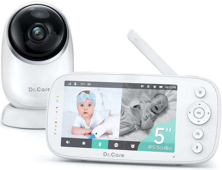 Dr.Care NovaView Video-Babyphone – 5" 1080P Split-Screen Display, 5000mAh Akku, klare Nachtsicht, Ec