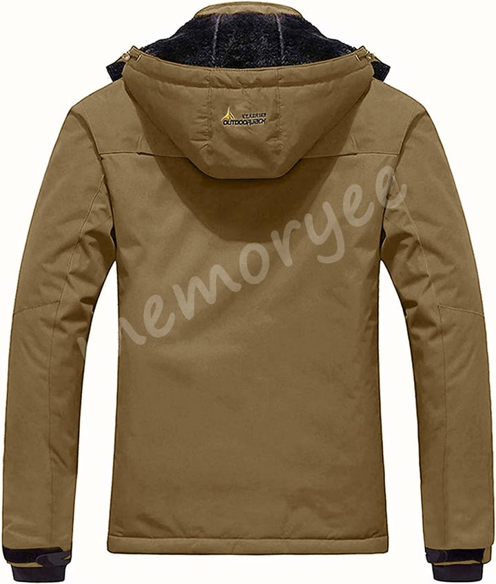 Memoryee Herren Ski Jacke Warmer Gefüttert Winter Fleece Mantel Wasserdichter mit Abnehmbarer Kapuze