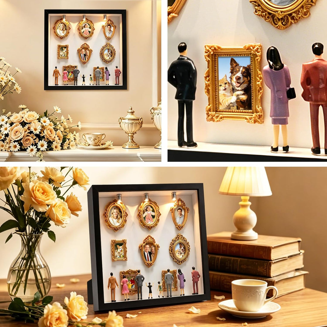 DIY Mini Museum Silhouetten Box mit LED, Mini Bilderrahmen Vintage, Shadow Box Bilderrahmen Set, Fot
