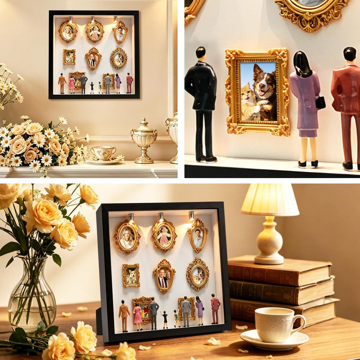DIY Mini Museum Silhouetten Box mit LED, Mini Bilderrahmen Vintage, Shadow Box Bilderrahmen Set, Fot