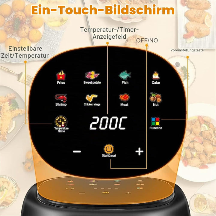 3,3L Heissluftfritteuse mit Sichtfenster &amp; Full Touch Screen, 8 Programme Kompakter Airfryer 360° He