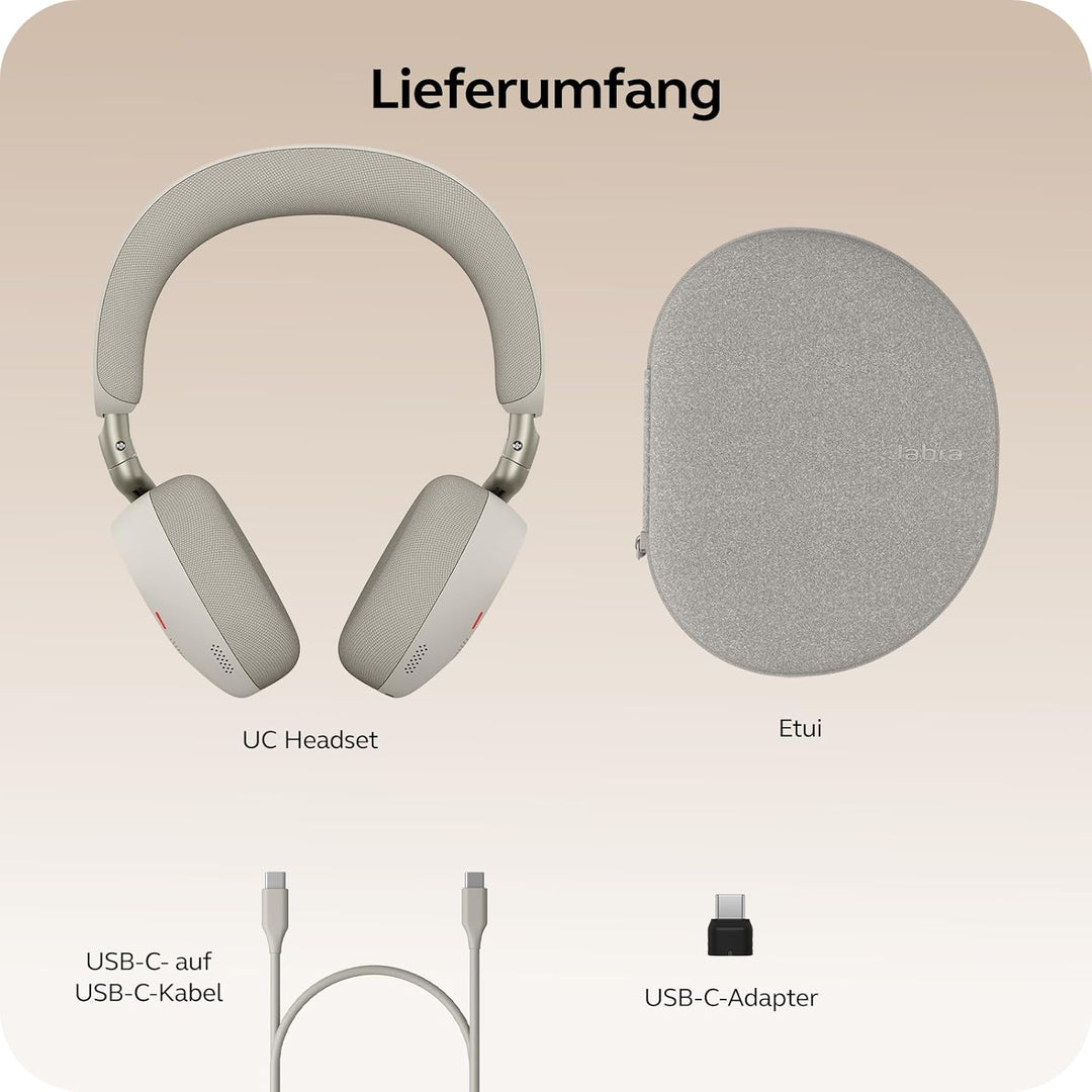 Jabra Evolve3 75, UC, Link390c, Warm Grey Warmgrau USB-C-Adapter – ohne Ständer Alle Plattformen, Wa
