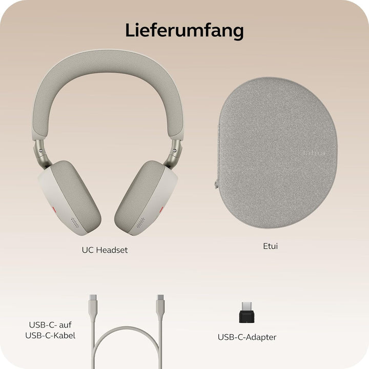 Jabra Evolve3 75, UC, Link390c, Warm Grey Warmgrau USB-C-Adapter – ohne Ständer Alle Plattformen, Wa