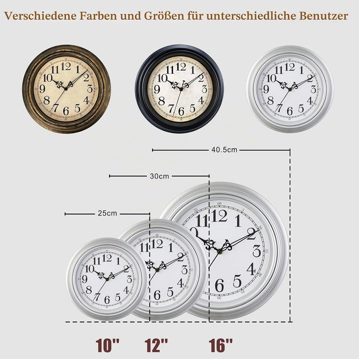 Plumeet Extra Grosse Wanduhr Klassisch 40.6cm, Ruhige Retro Wanduhr ohne Tickgeräusche für Wohnzimme