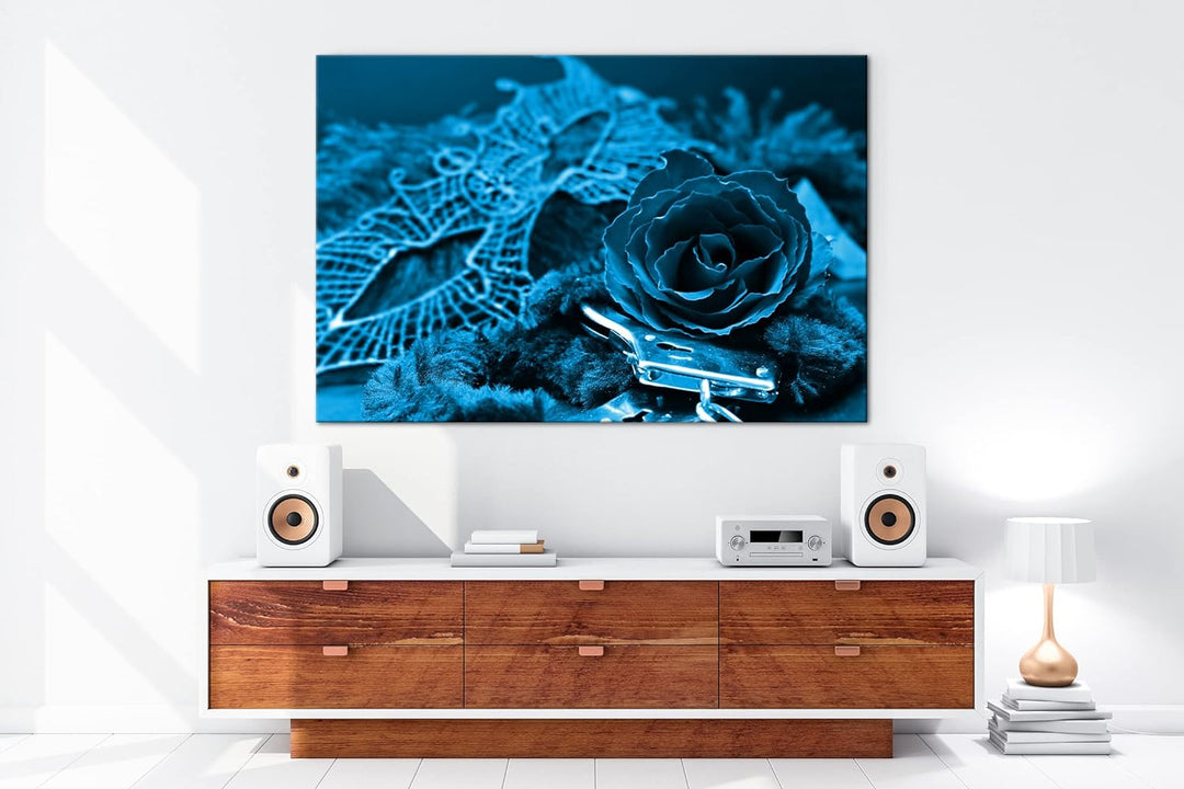 deyoli Handschellen Maske und eine Rose Format: 80x60 Effekt: Monocrome Blau als Leinwand, Motiv fer