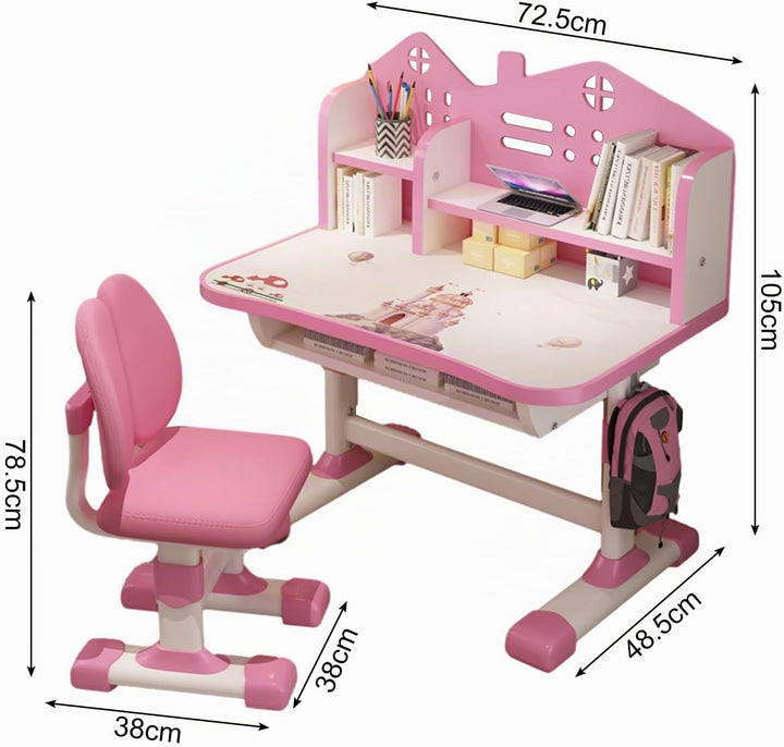 Kinder-Schreibtisch- und Stuhl-Set, Kinderschreibtische, Mädchen-Schreibtisch für Kinderzimmer, höhe