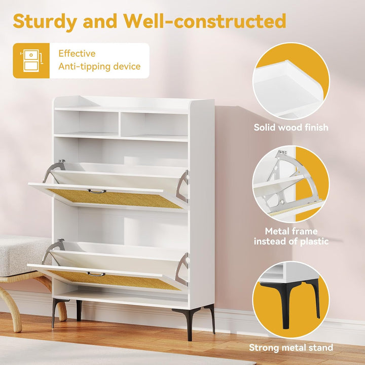 Dripex Schuhschrank, Schuhkipper mit 2 Flip-Schubladen,Schuhregal schmal mit Metallfüssen, verstellb