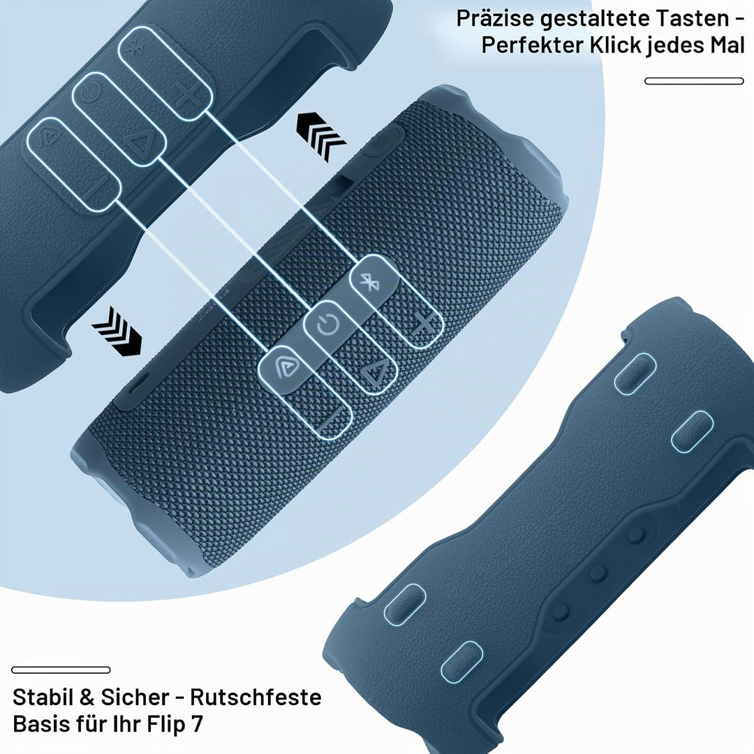 Khanka für JBL Flip 7 Silikon-Schutzhülle mit abnehmbarem Schultergurt, stossfeste weiche Hülle für
