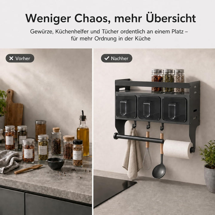 Küchenregal Wand, Gewürzregal Hängend, Gewürzregal Mit Küchenrollenhalter Gewürzständer Wand Aus Met