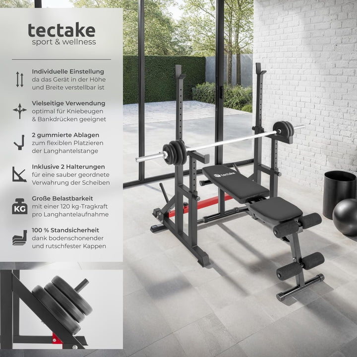 tectake 404237 Squat Rack, Höhe und Breite verstellbare Langhantelablage, Kniebeugenständer mit Sich