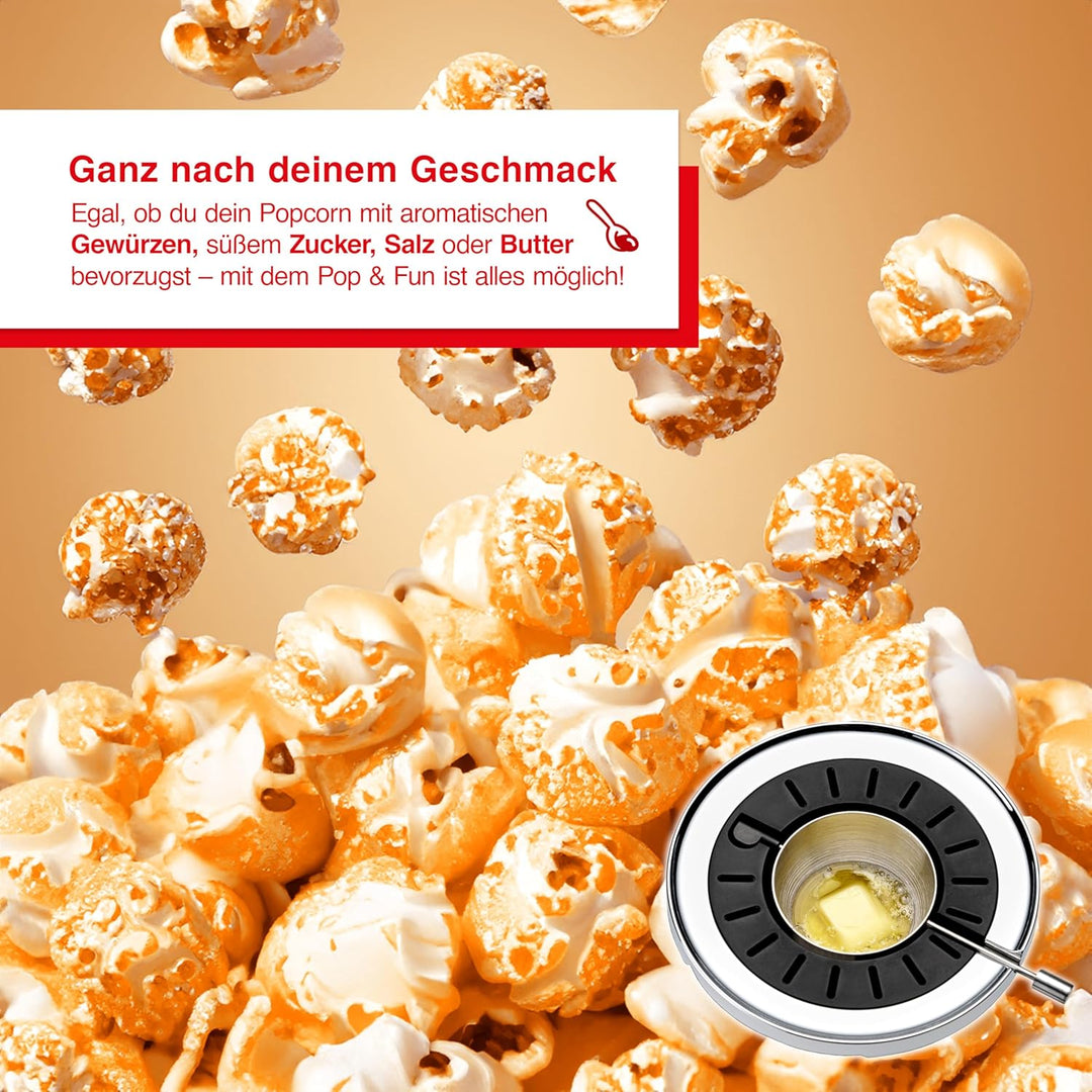 Solis Pop & Fun Popcornmaschine – schnelle & geräuscharme Zubereitung, Edelstahl, 2-in-1 Butterschme