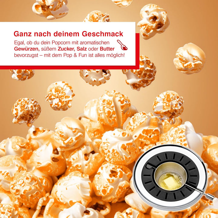 Solis Pop & Fun Popcornmaschine – schnelle & geräuscharme Zubereitung, Edelstahl, 2-in-1 Butterschme
