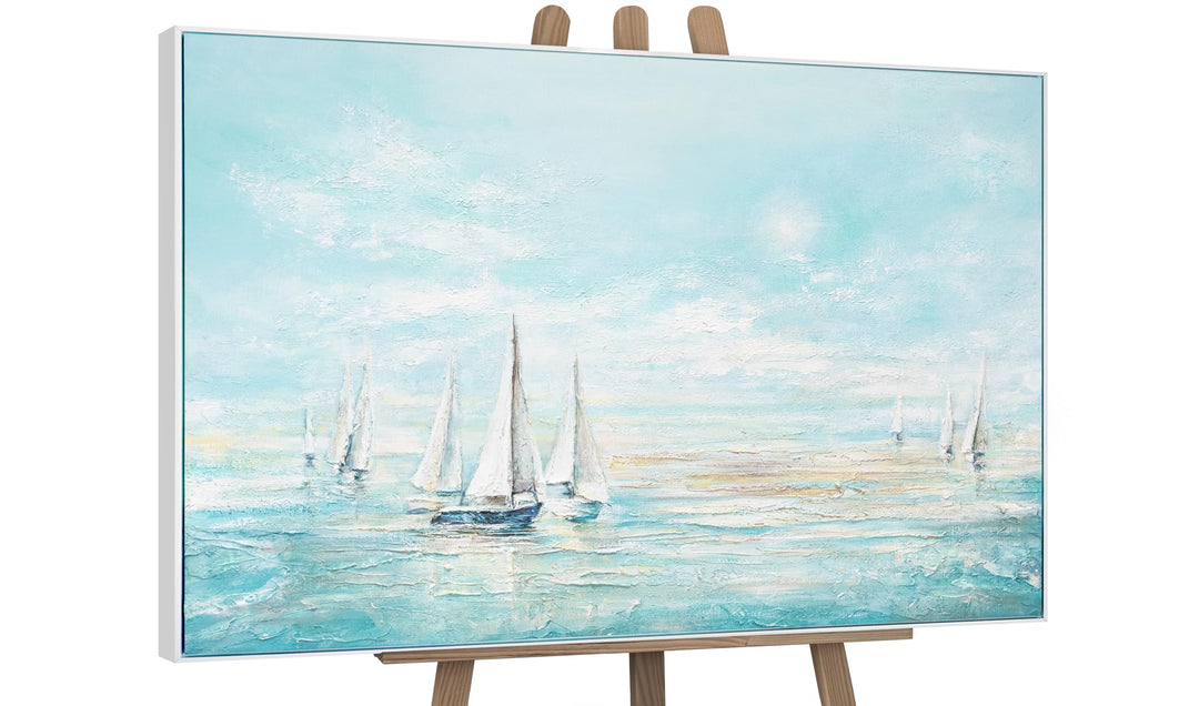 YS-Art Abstrakt Design Acryl Gemälde auf Leinwand Meeresblau handgemalt Wandbilder Wohnzimmer modern