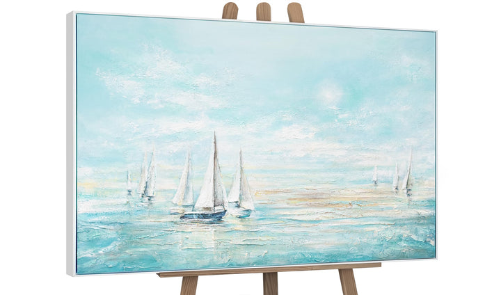 YS-Art Abstrakt Design Acryl Gemälde auf Leinwand Meeresblau handgemalt Wandbilder Wohnzimmer modern
