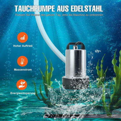 Lfhelper DC 12V Tauchpumpe Wasserpumpe Pumpe Schmutzwassertauchpumpe, Edelstahl 6000 l/h 160W, Einta