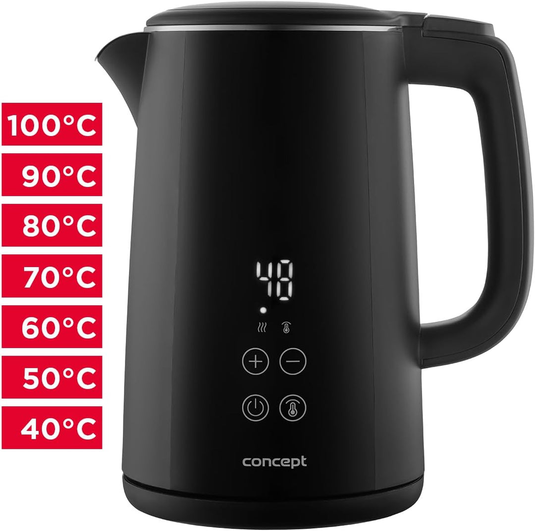 Concept RK3360 Digitaler Edelstahl-Wasserkocher mit Temperaturregelung 1,5 l, Schwarz 1.5 Liter Schw