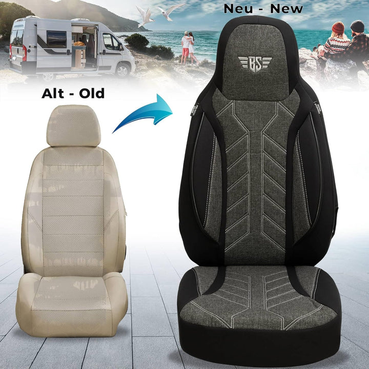 BREMER SITZBEZÜGE Wohnmobil Schonbezüge für FIAT Ducato Jumper Boxer PLKT204 PLKT204 - Schwarz/Anthr