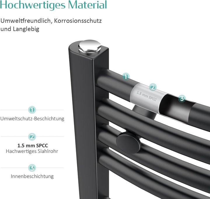 EMKE Badheizkörper Elektrisch 75x50 cm, Gebogen Handtuchheizkörper Elektrisch mit Thermostat, Handtu