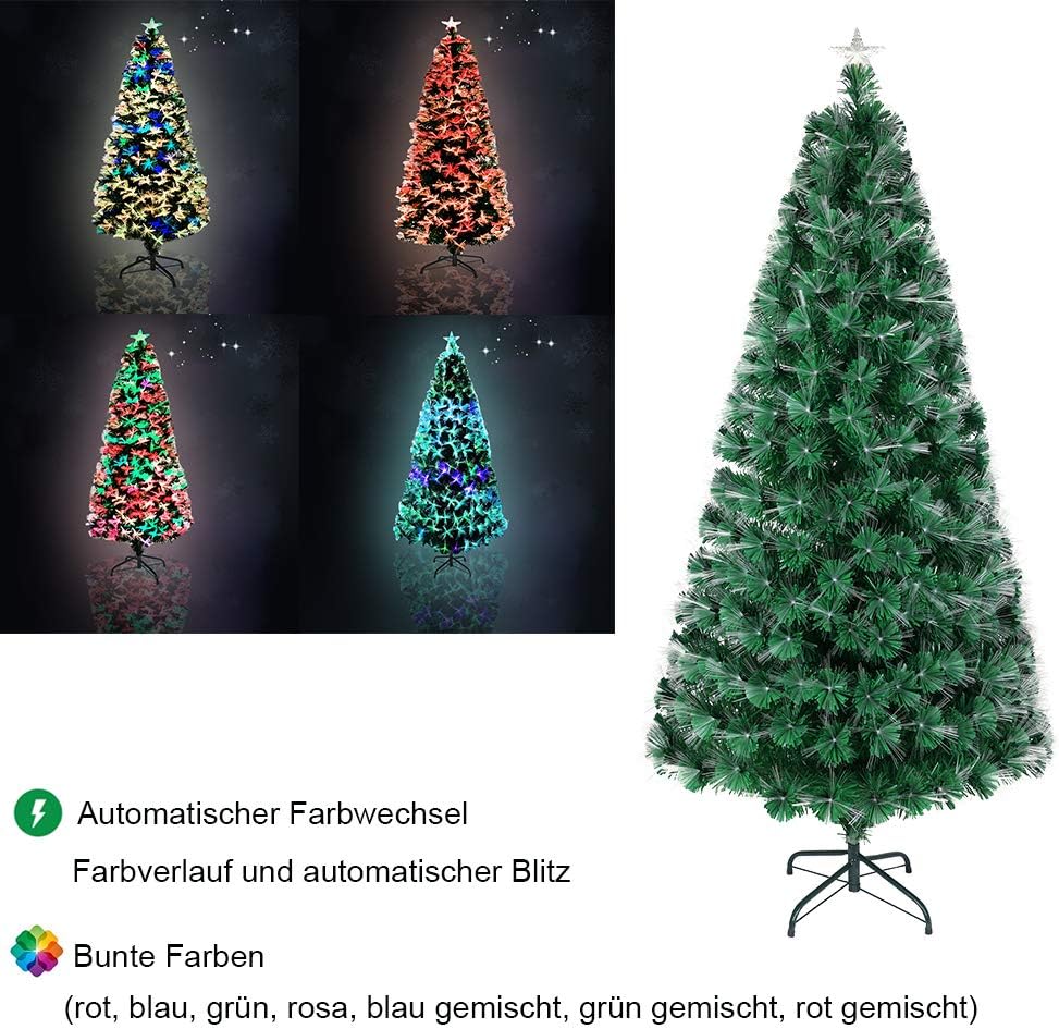 Aufun Weihnachtsbaum Künstlicher LED Glasfaser 210 cm Weihnachtsdeko Christbaum mit 260 Spitzen und