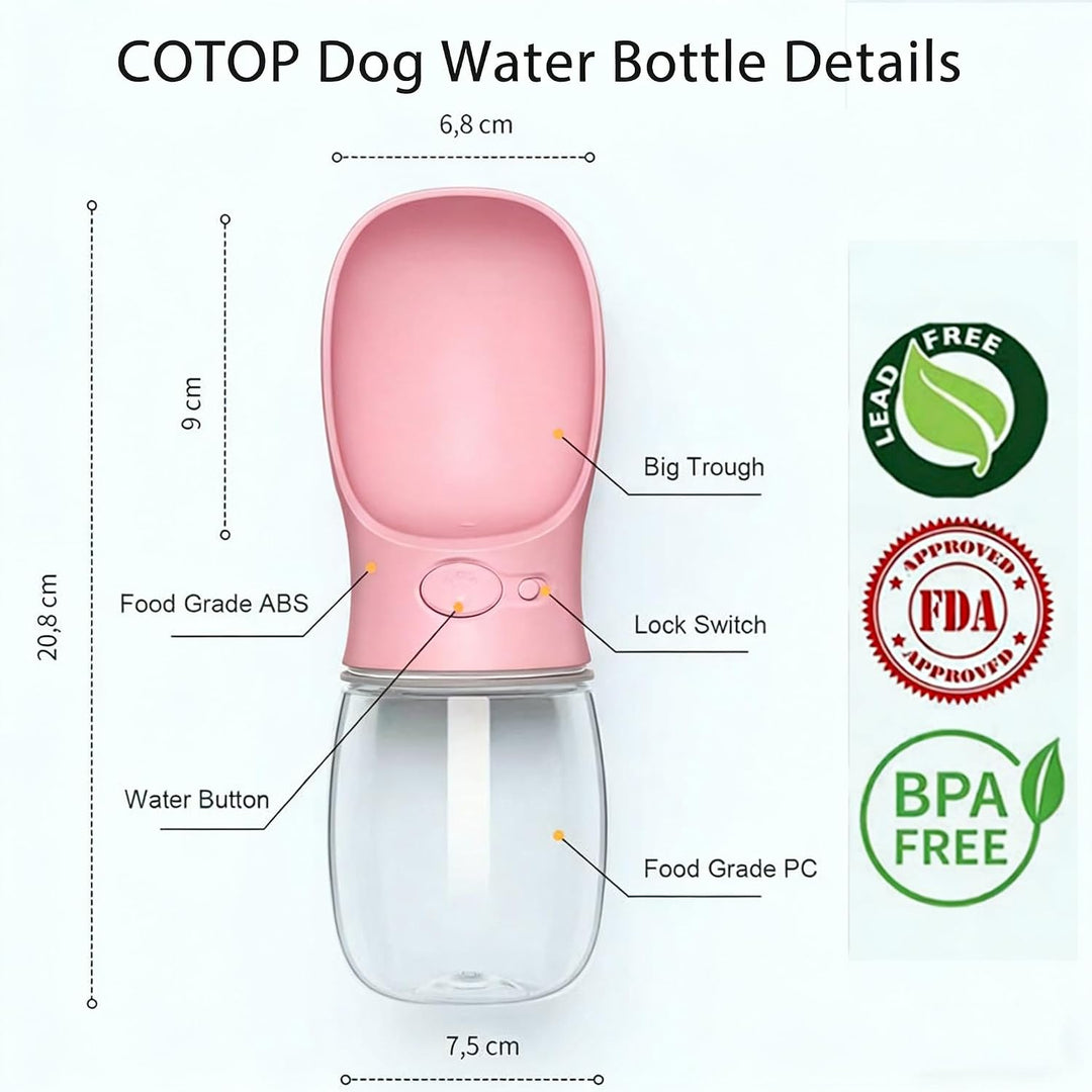 COTOP Hundetrinkflasche für Unterwegs, Tragbare Trinkflasche Hund 350ml, BPA-frei Wasserflasche Hund