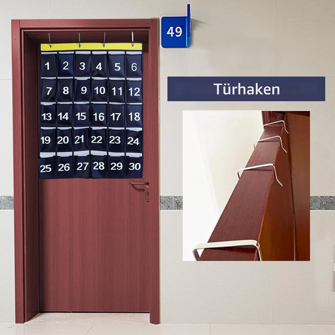 Qivine Handygarage Schule, 30 Taschen Handy Parkplatz mit 4 Türhaken, 80 x 60 cm Faltbar Oxford Stof