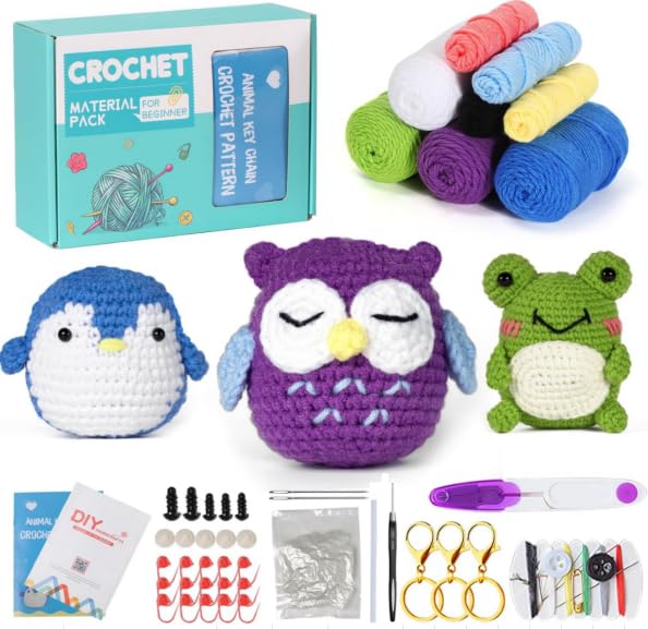 7CDXD Häkelset für Anfänger, DIY Häkelset, Häkeltier-Sets für Anfänger, mit Video-Tutorial, Häkel-St