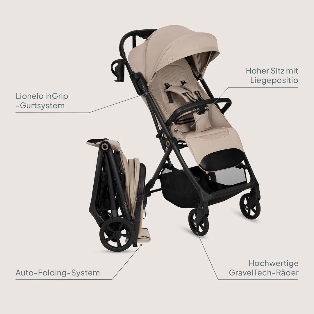 Lionelo Tansi Reisebuggy bis 22 kg, 6 Monate–4 Jahre, Kompakt Faltbar mit Einhand Auto Folding, Grav