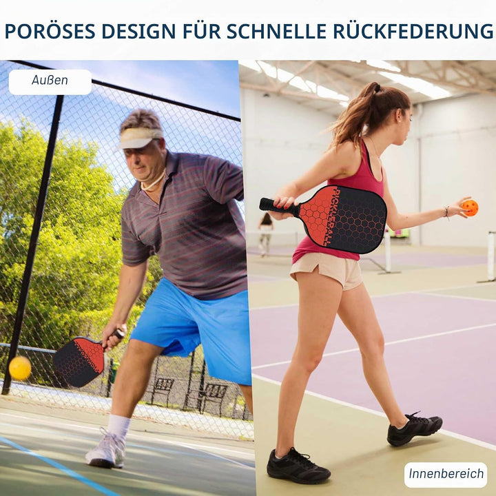 Pickleball Set, Pickleball Schläger mit Fiberglas Oberfläche Pickle Ball Paddles mit 4 Bällen Ausrüs