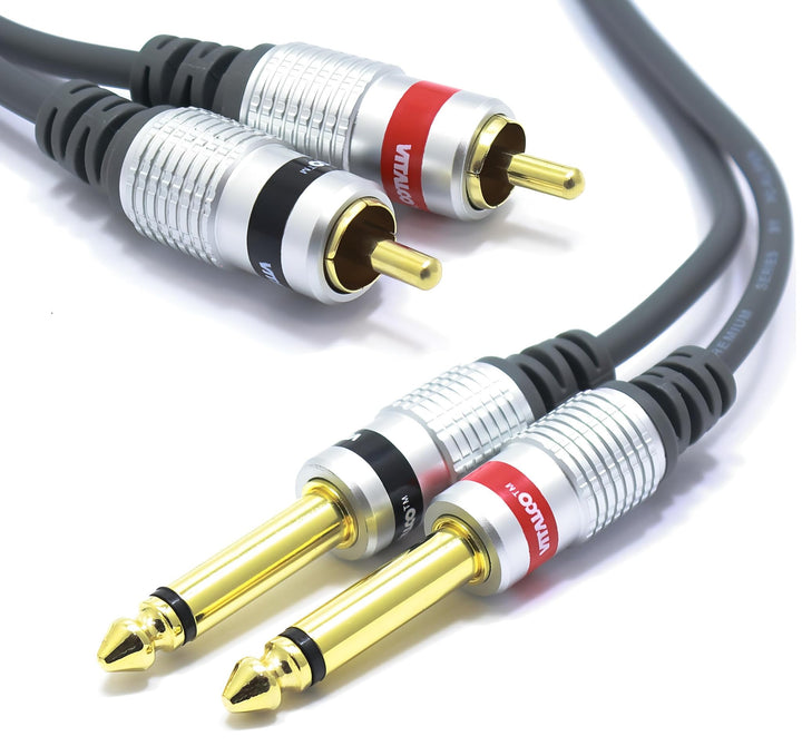 VITALCO Cinch auf 6.3mm Klinke Kabel 10m 2X Male Chinch Stecker zu 2X Grosse Klinke Mono Audio Adapt
