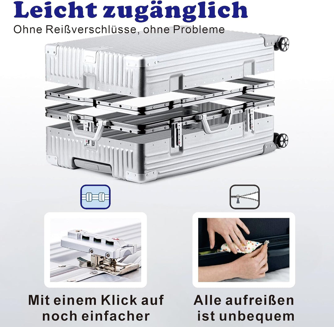 Aoliwei Aluminiumrahmen Koffer M (57cm) Handgepäck – Leichter 100% PC Hartschalen-Trolley in Metall-