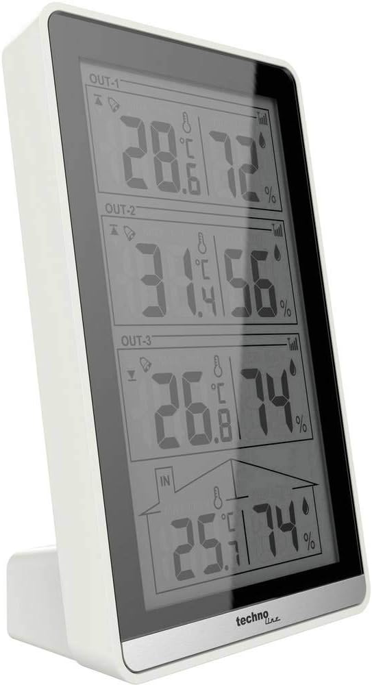 Technoline WS 7060 Temperaturstation, inkl. 3 Sensoren, weiss/schwarz, 8.2 x 4.1 x 13.4 cm, 8.2x4.1x
