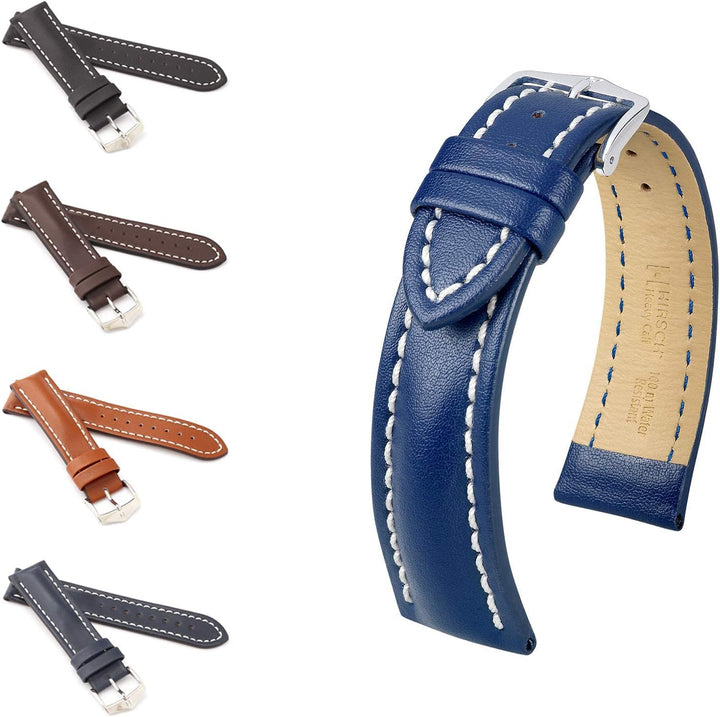 HIRSCH Herren Uhrenarmband Kalbsleder Modell Heavy Calf 24 mm Schwarz, Schwarz