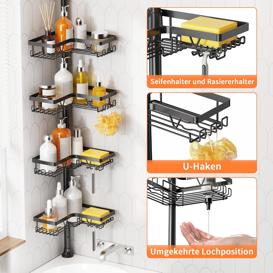 Kegii Teleskop Duschregal Teleskopregal Bad Duschablage Eckregal für Dusche und Badewanne Schwarz Sc