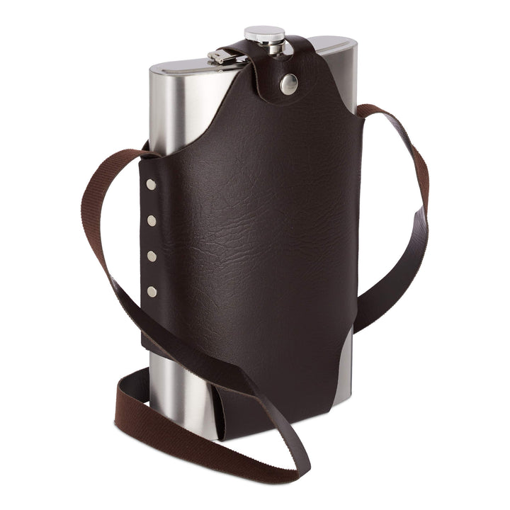 Relaxdays XXL Flachmann aus Edelstahl, hochwertige Taschenflasche zum Umhängen, 1,8l Fassungsvermöge