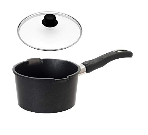 Original Gundel Universal Milchtopf INDUKTION Ø 16 cm - Höhe 9 cm, Fassungsvermögen 1 l - mit Glasde