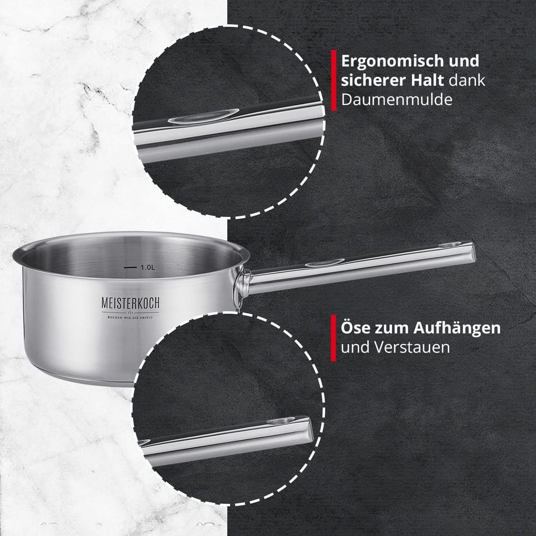 MEISTERKOCH Premium-Topfset aus rostfreiem Edelstahl | Profi-Kochgeschirr 4-teilig inklusive 3 Glasd