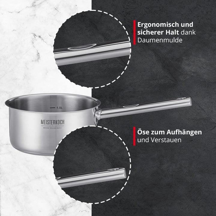 MEISTERKOCH Premium-Topfset aus rostfreiem Edelstahl | Profi-Kochgeschirr 4-teilig inklusive 3 Glasd