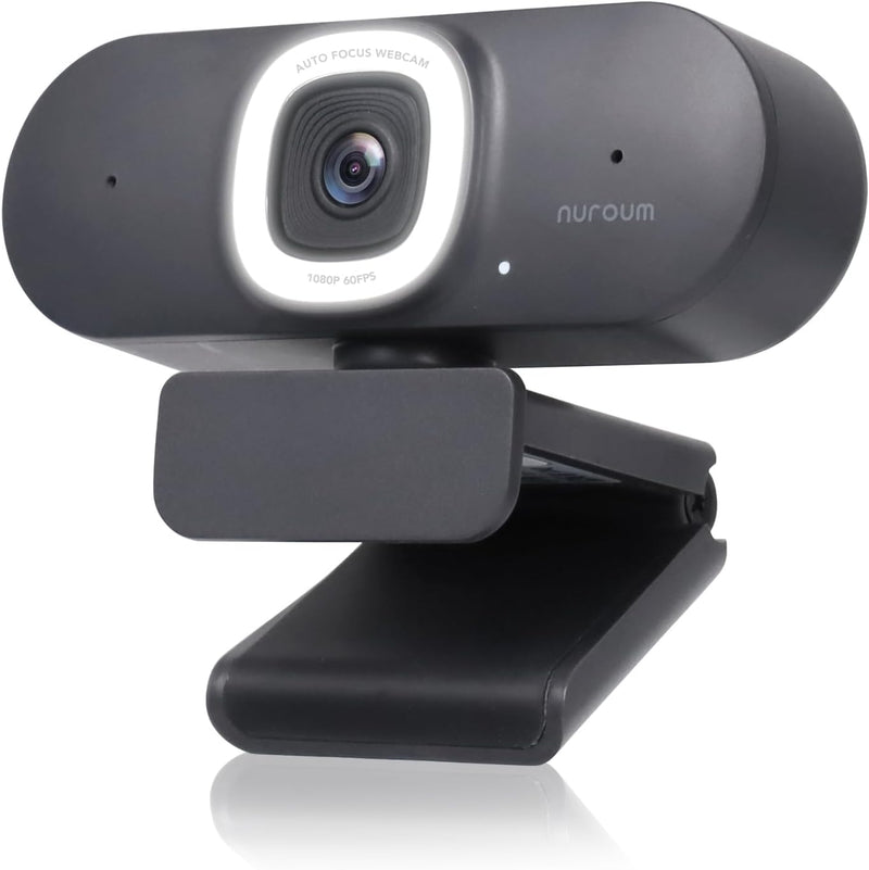 Nuroum V15AFL 2K Webcam mit Ringlicht, Autofokus 1080P 60fps PC Kamera mit Mikrofon, 75°Sichtfeld/Ra