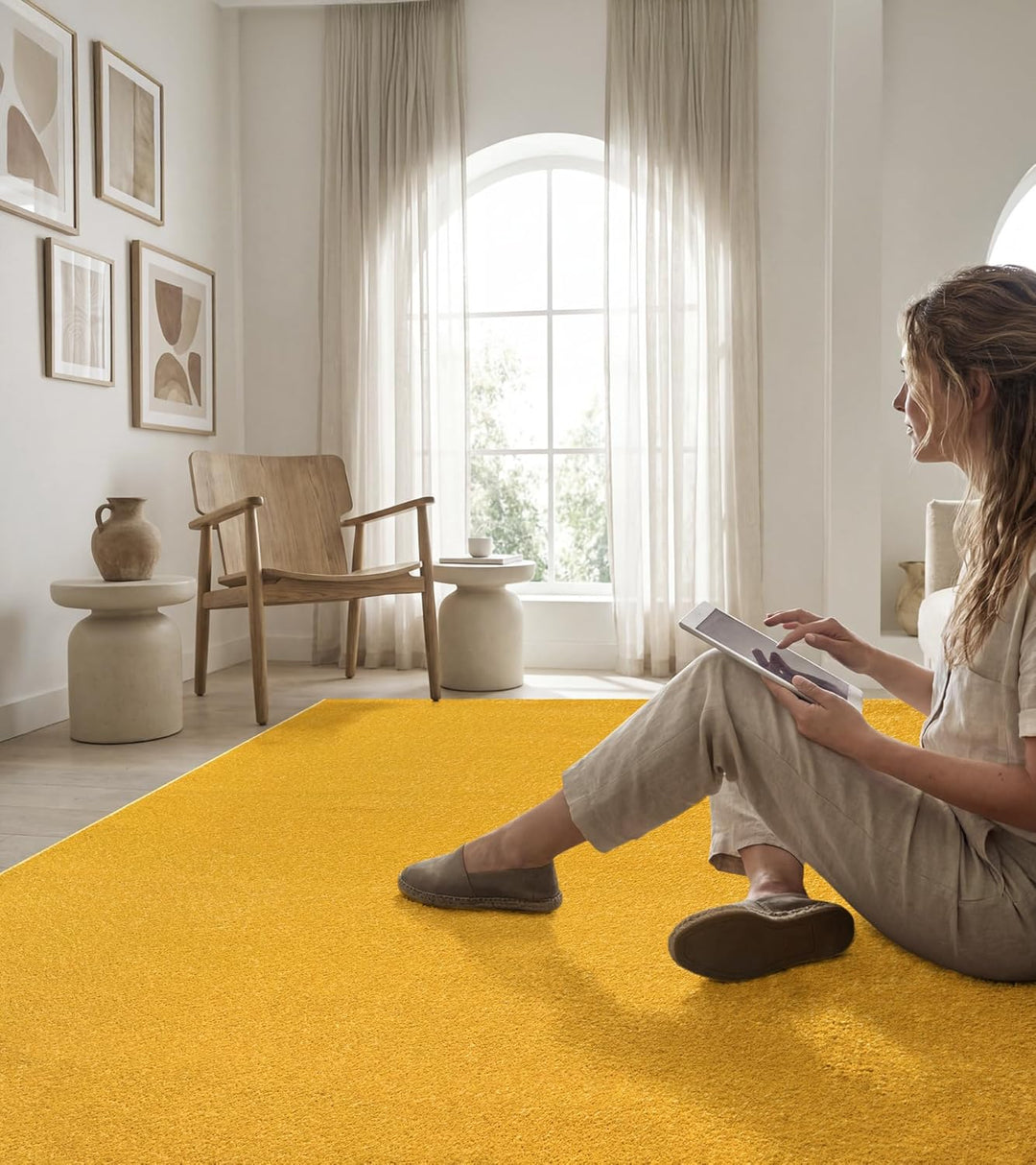 SANAT Kurzflor Teppich Wohnzimmer - Uni Modern Teppiche fürs Schlafzimmer, Arbeitszimmer, Büro, Flur