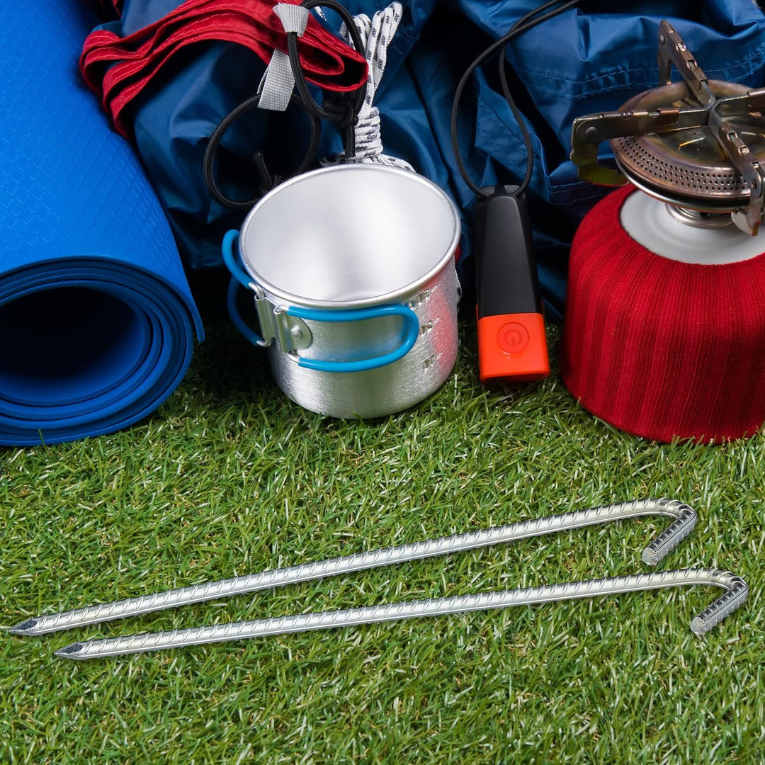 Relaxdays, silber XL Bodenanker im 10er Set, extrem stabile Erdanker, Zeltzubehör, extra lang, 37 cm