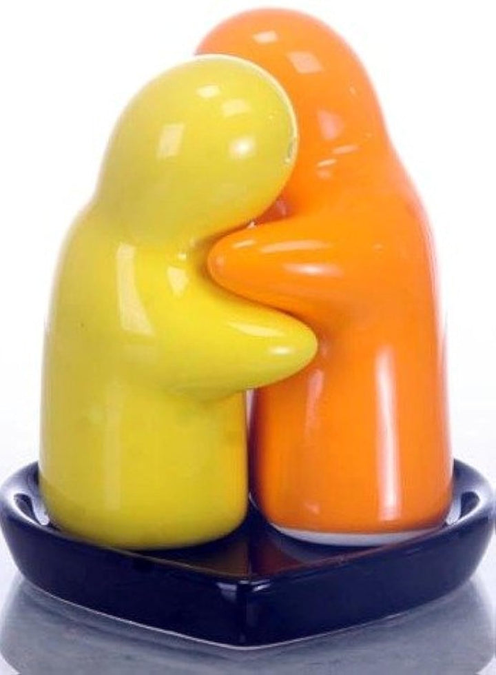 Salz und Pfefferstreuer Set , Salz und Pfefferstreuer , Keramik ,lovers , (gelb/orange) mit schwarze