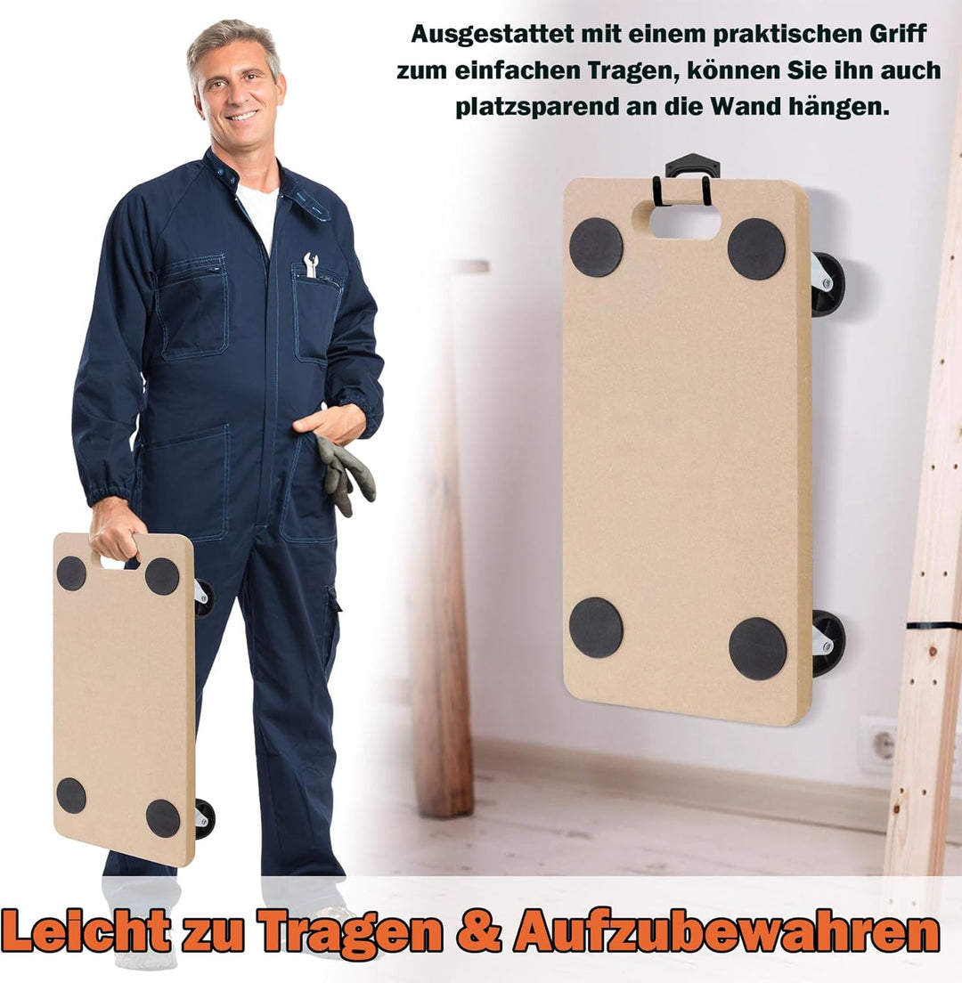 Froadp 4 Stück Transportroller Rollbrett 580 x 290 x 108 mm Möbelroller Rollbretter inkl. Gummipads