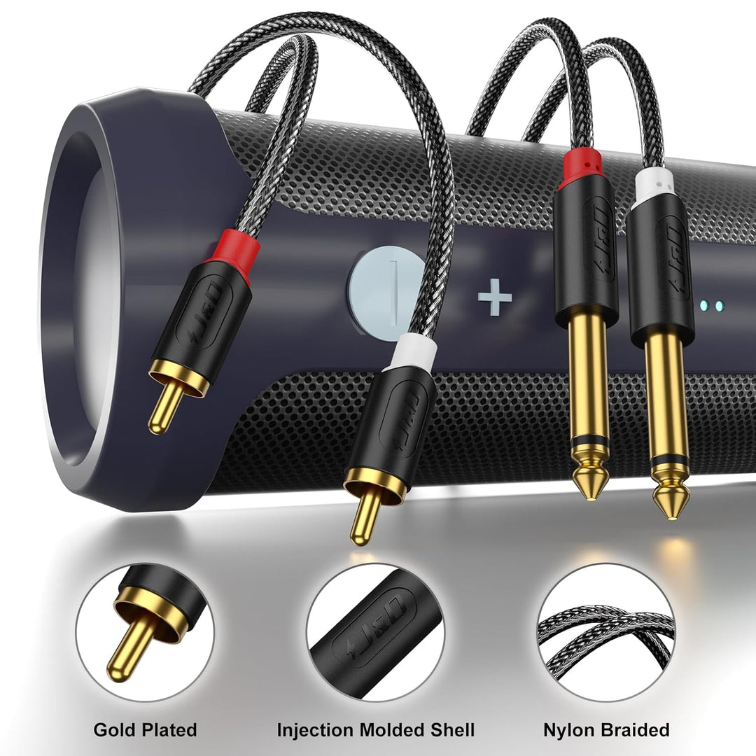 J&D 2x 6,35 mm zu 2RCA Kabel, Gold-Plated [AudioWave-Serie] 2 x 6,35mm 1/4" Männlich TS zu 2 RCA Män