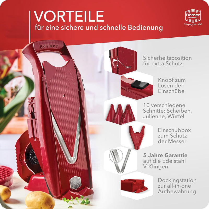 Börner V5 PowerLine Gemüsehobel Profi Set (7-tlg.) • Gemüseschneider (V-Hobel) für Obst & Gemüse + Z