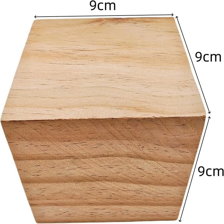 Holzwürfel, 9 cm, 4 Stück, unlackierte quadratische Holzblöcke, natürliche Holzblöcke zum Basteln, S